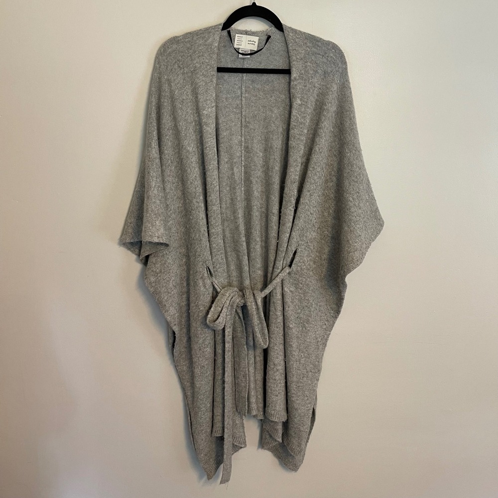 Anthropologie Saturday Sunday Gray Knit‎ Wrap Cardigan Oversized Tie Waist OS